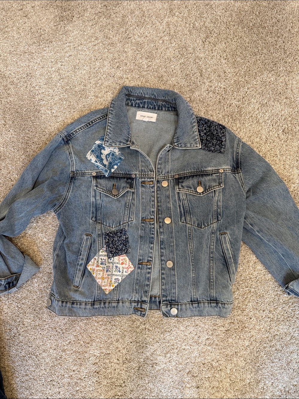 Dear John Light Blue Denim Jacket with Patchwork Accents